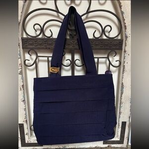 Salvatore Ferragamo Fabric & Leather  Tote Bag Navy Blue & Purple